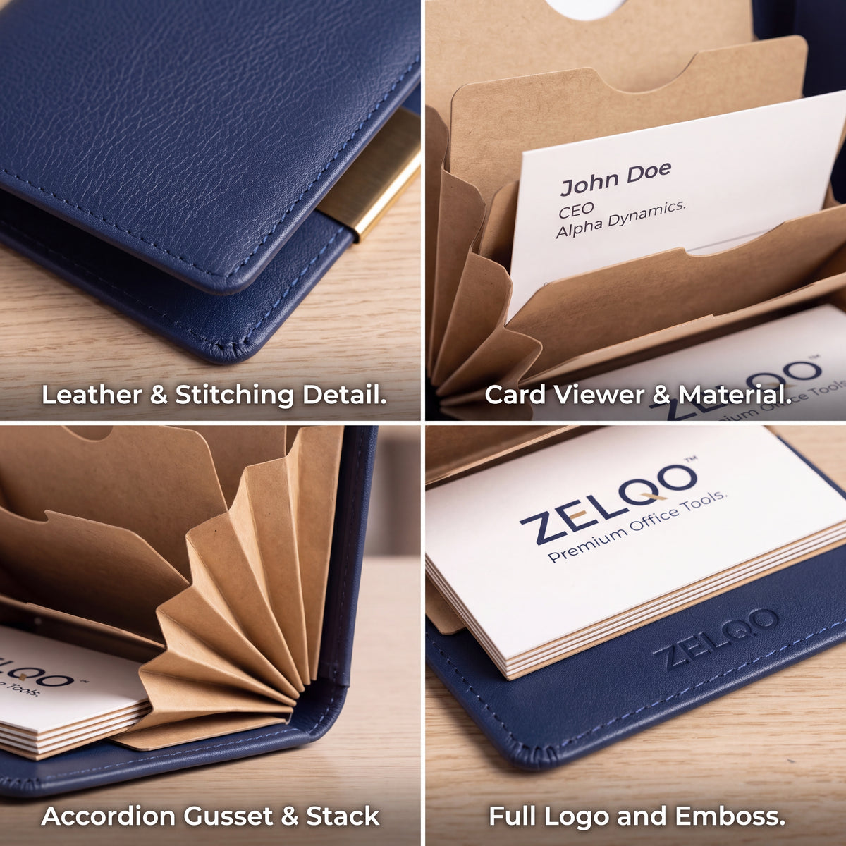 ZELQO™ 📁 Portable Business Card Portfolio – Compact Leather Organizer with Tiered Display Pockets