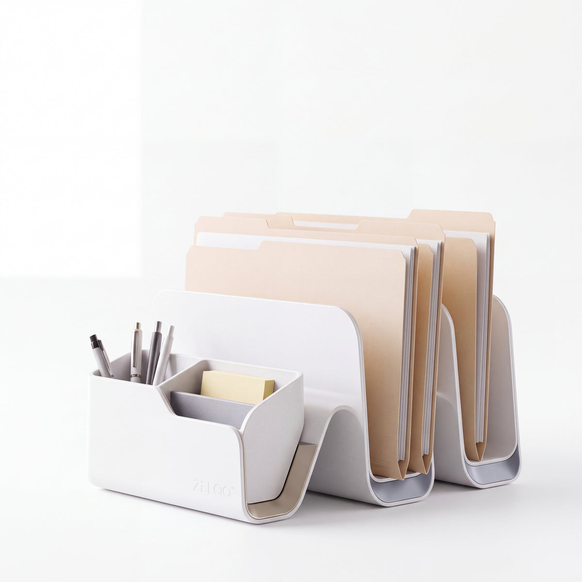 ZELQO™ Crescent Desktop Organizer – Modular Curved Wood File & Document Storage