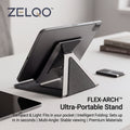 ZELQO™ FLEX-ARCH™ 📱 Foldable Tablet Stand – Ultra-Portable Multi-Angle Desk Stand in Lightweight Aluminum & Woven Fabric