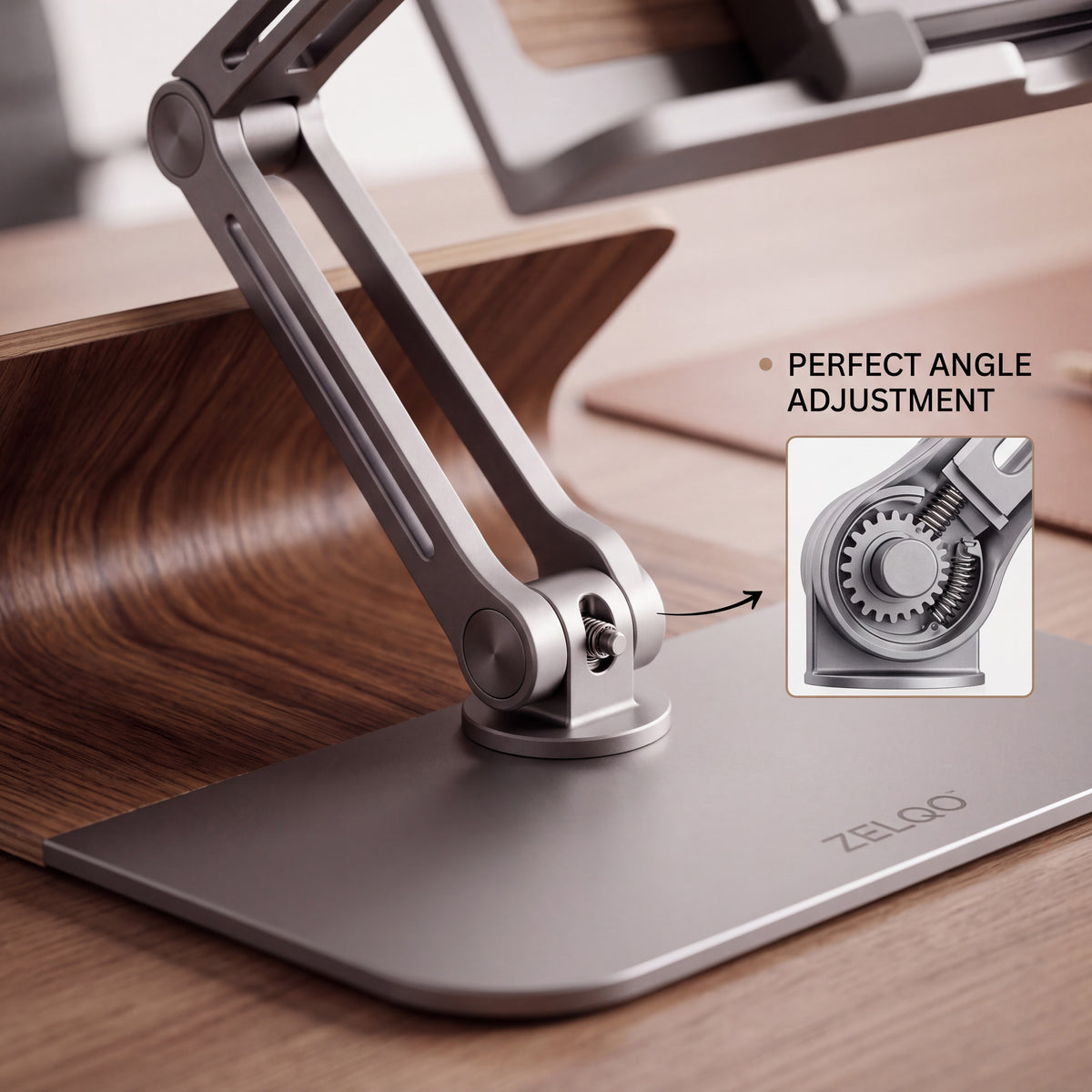 ZELQO™ FlexiView™ 📚 Adjustable Book & Tablet Stand – Foldable Aluminum & Wood Desk Holder