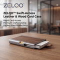 ZELQO™ Aluminum & Wood Business Card Holder – Slim Minimalist Card Case with Leather Pull Tab
