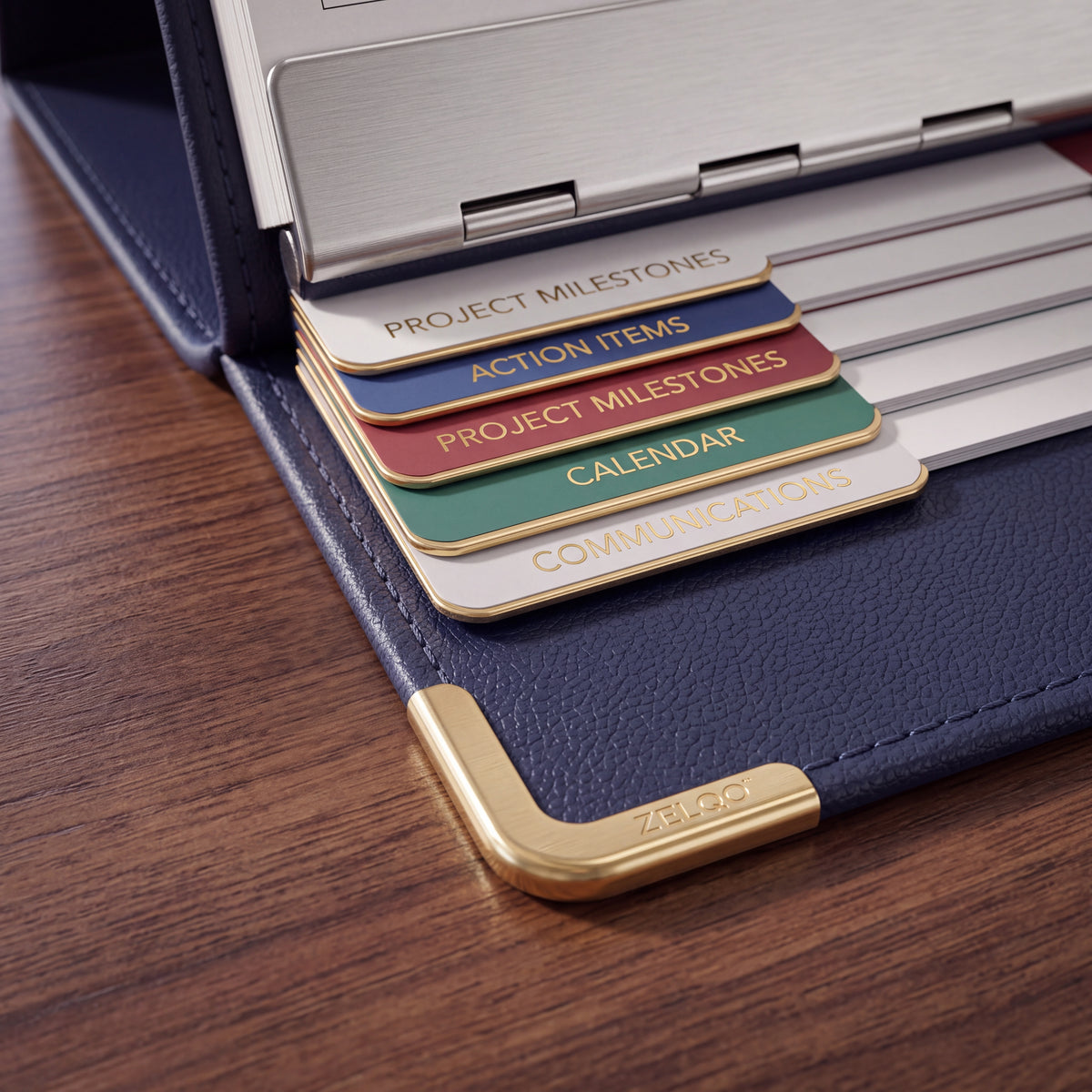 ZELQO™ 📓 Flip-Deck Meeting Notebook – Standing Desktop Notepad with Built-In Reference Cards & Pen Loop