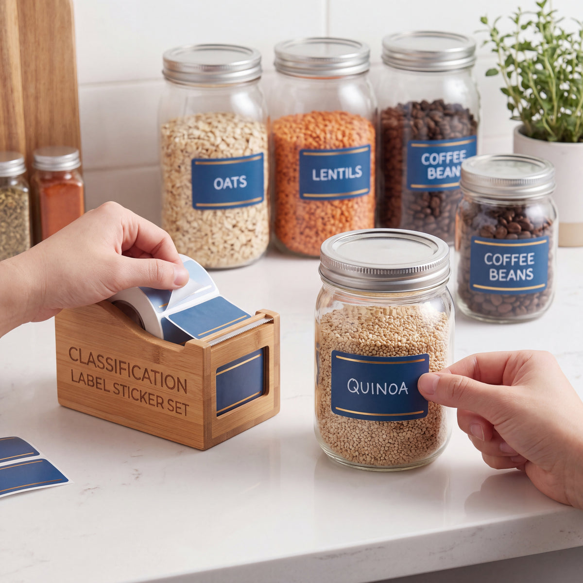 ZELQO™ 🏷️ Bamboo Label Dispenser – Removable Write-On Index Sticker Roll for Office Filing & Desk Organization