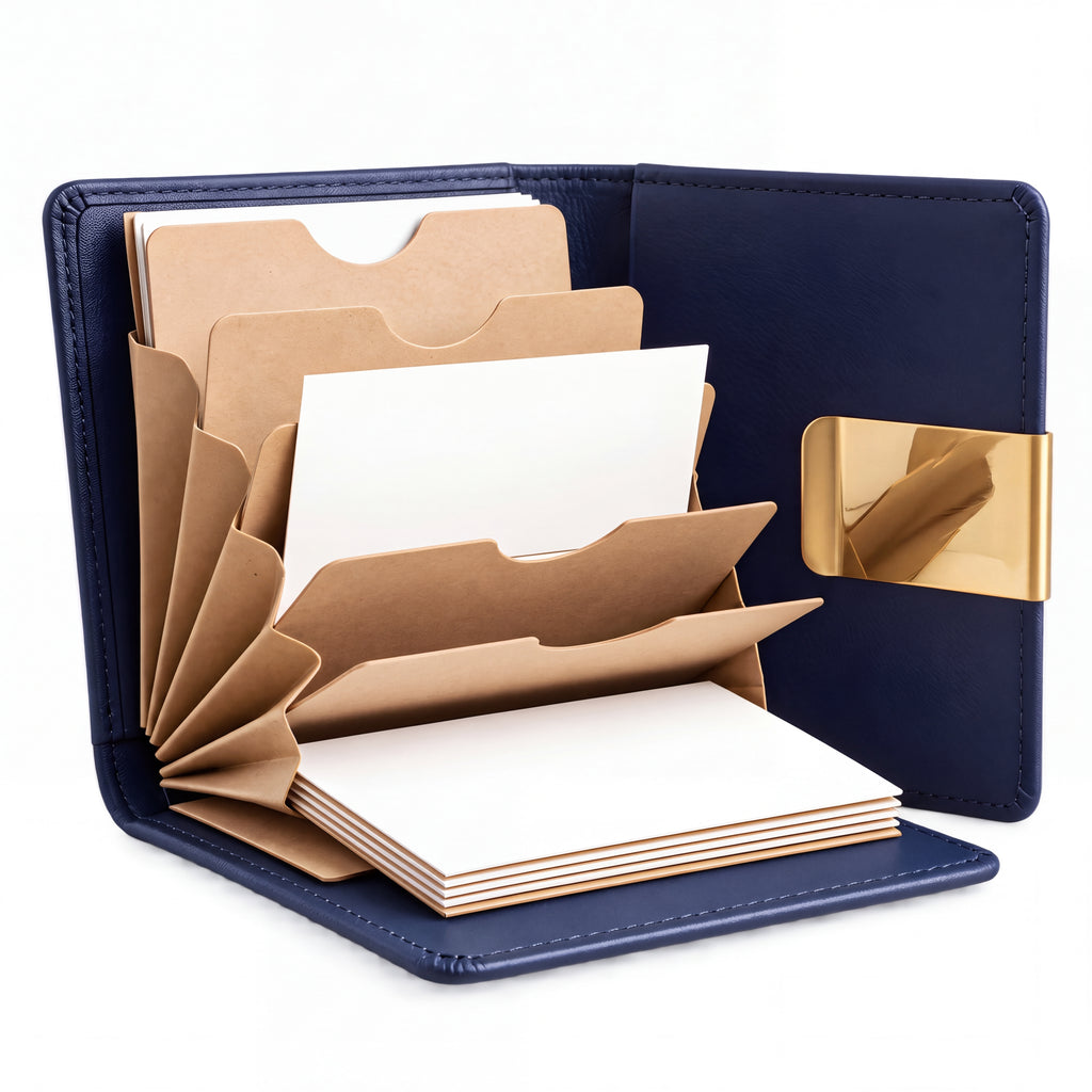 ZELQO™ 📁 Portable Business Card Portfolio – Compact Leather Organizer with Tiered Display Pockets