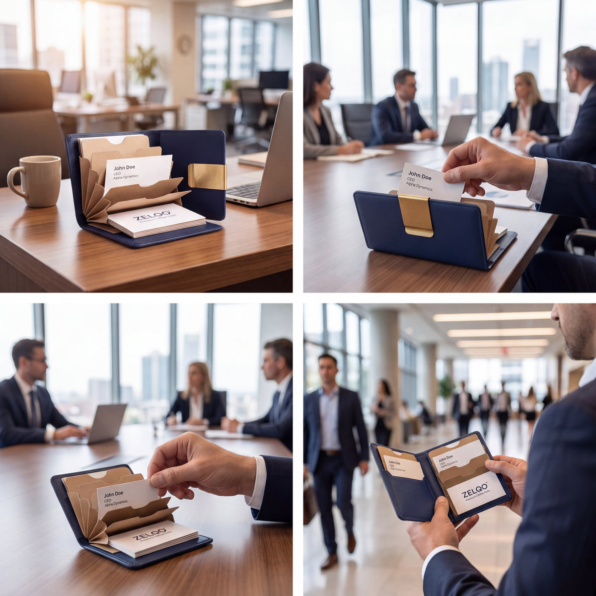 ZELQO™ 📁 Portable Business Card Portfolio – Compact Leather Organizer with Tiered Display Pockets