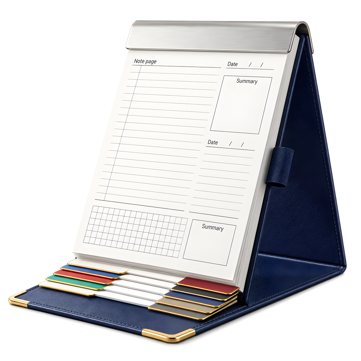 ZELQO™ 📓 Flip-Deck Meeting Notebook – Standing Desktop Notepad with Built-In Reference Cards & Pen Loop