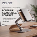 ZELQO™ FlexiView™ 📚 Adjustable Book & Tablet Stand – Foldable Aluminum & Wood Desk Holder