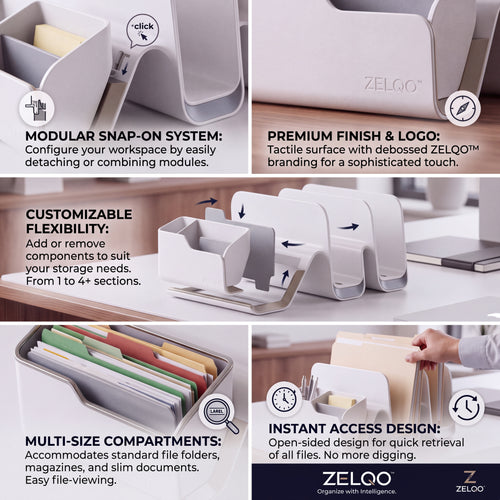 ZELQO™ Crescent Desktop Organizer – Modular Curved Wood File & Document Storage