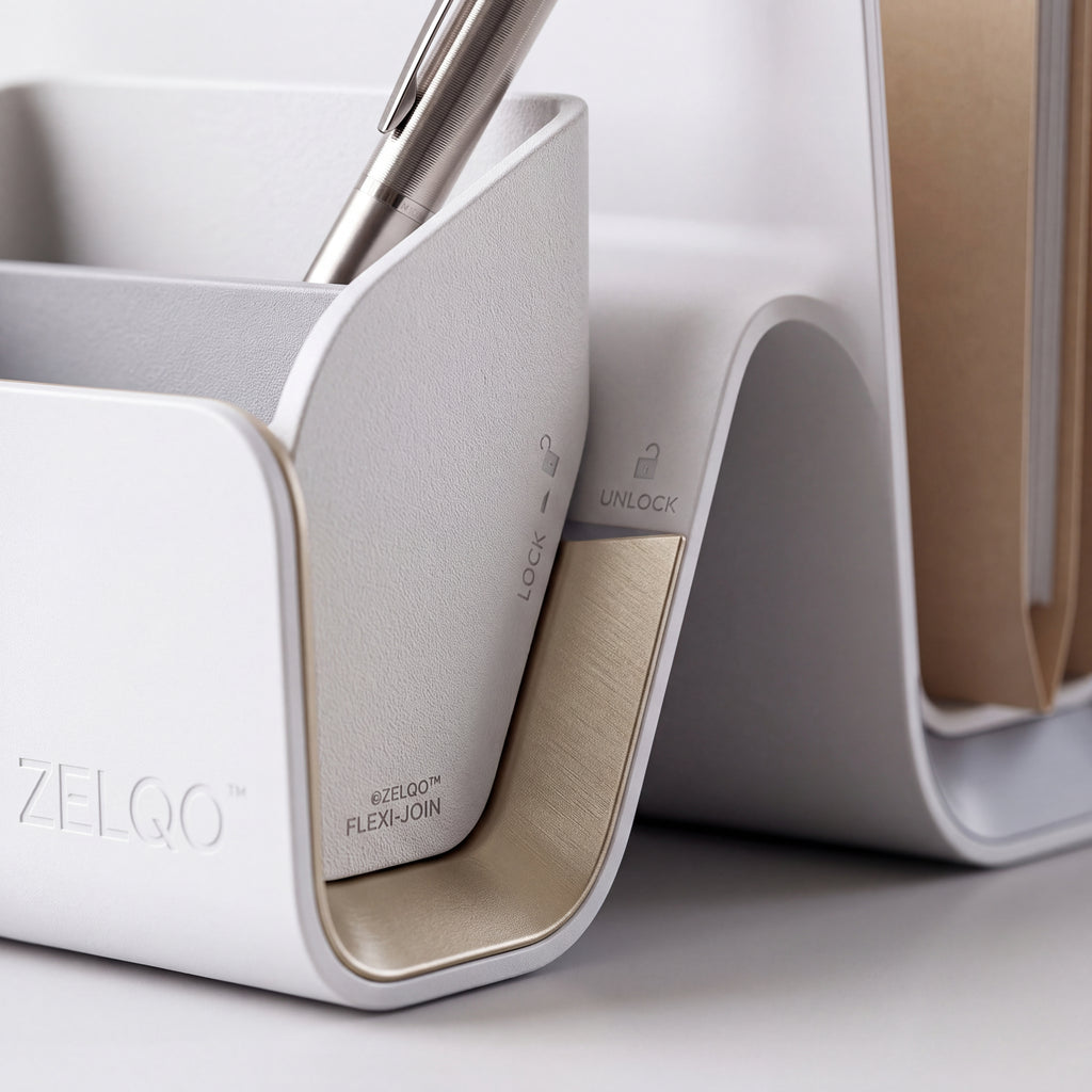 ZELQO™ Crescent Desktop Organizer – Modular Curved Wood File & Document Storage