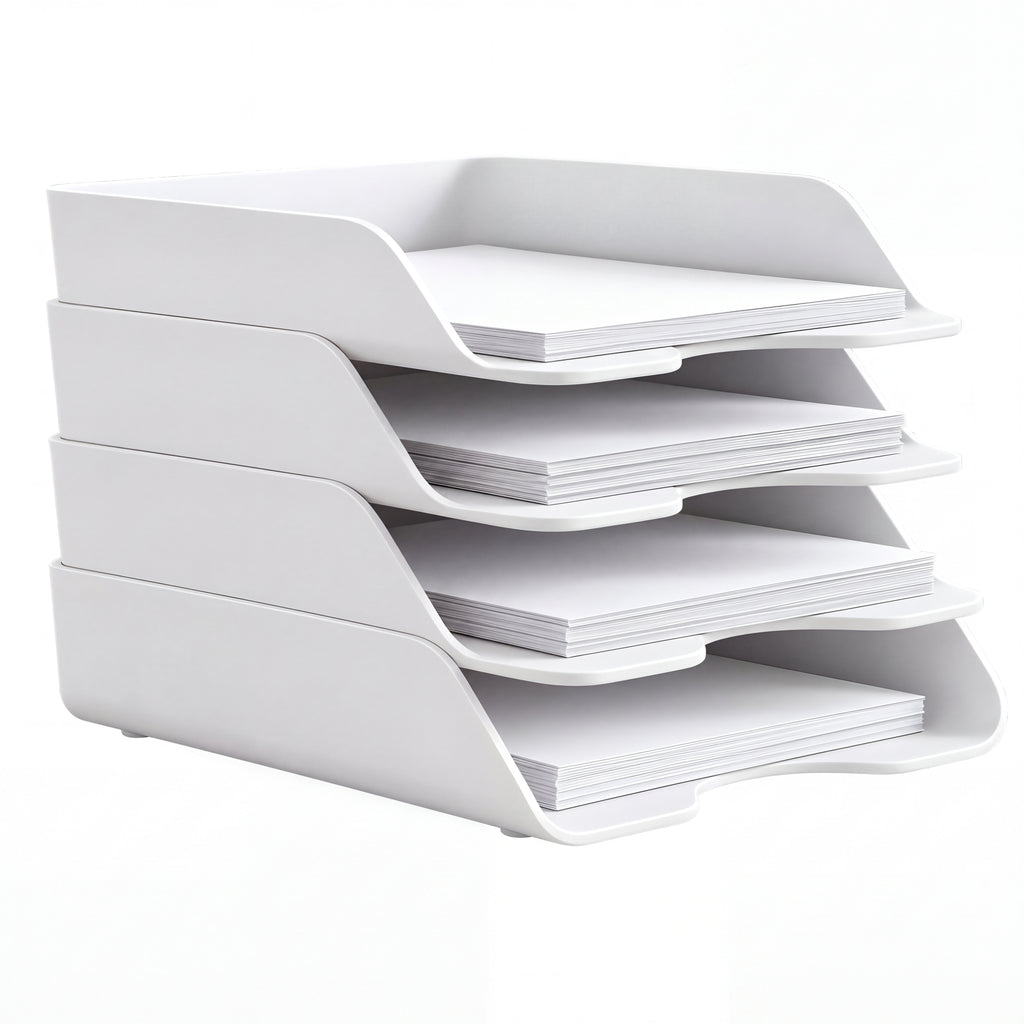 ZELQO™ 4-Tier Modular Desktop File Organizer – Stackable Wave Design for Letters, Papers & Documents
