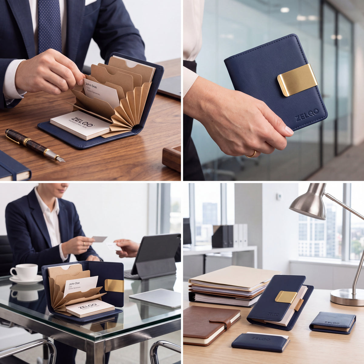 ZELQO™ 📁 Portable Business Card Portfolio – Compact Leather Organizer with Tiered Display Pockets