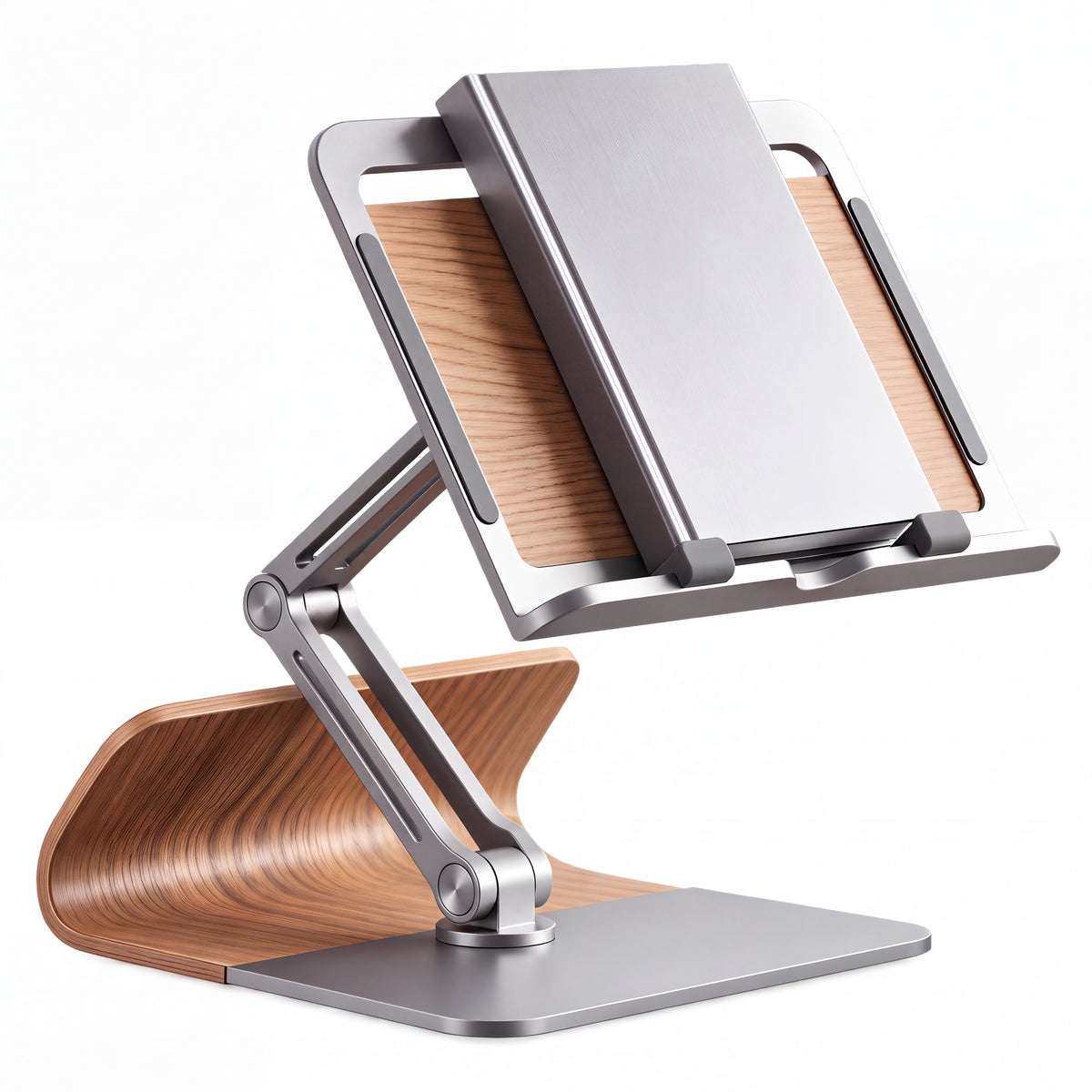 ZELQO™ FlexiView™ 📚 Adjustable Book & Tablet Stand – Foldable Aluminum & Wood Desk Holder