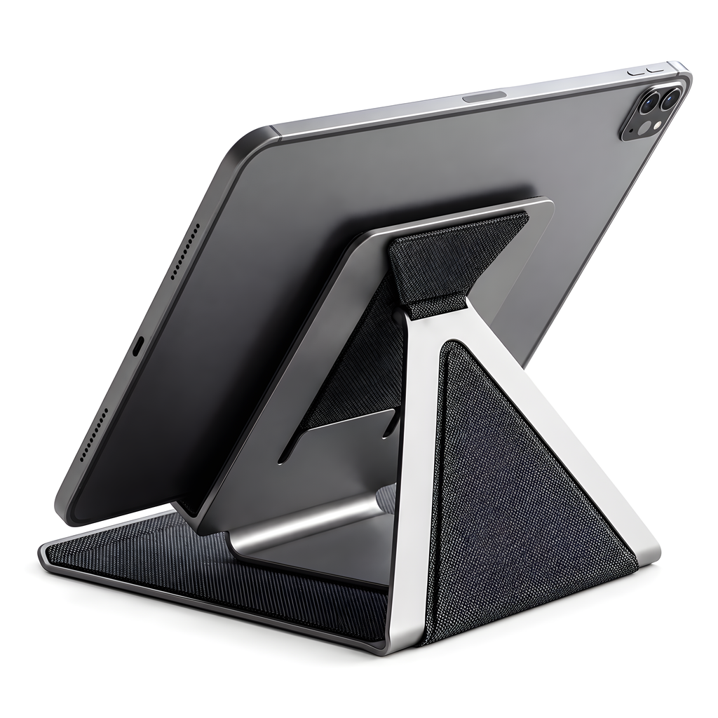 ZELQO™ FLEX-ARCH™ 📱 Foldable Tablet Stand – Ultra-Portable Multi-Angle Desk Stand in Lightweight Aluminum & Woven Fabric